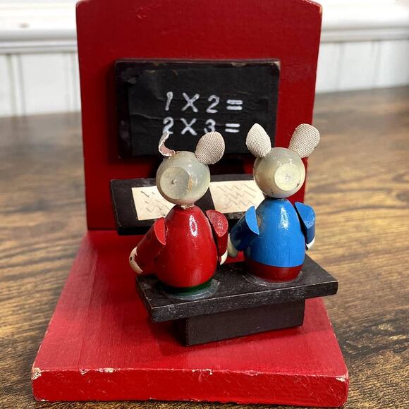 Wooden School Teacher Mice Bookends Vintage V.G. Japan Math Students Kitschy - Picture 6 of 16